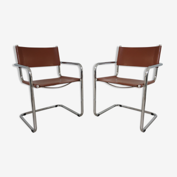 Pair armchairs Matteo Grassi leather 80s