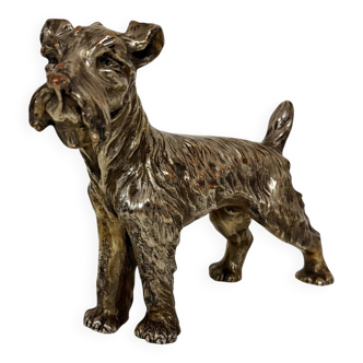 Spigarolo Ceramic, Copper and Silver Decorative Statue of a Schnauzer Dog,