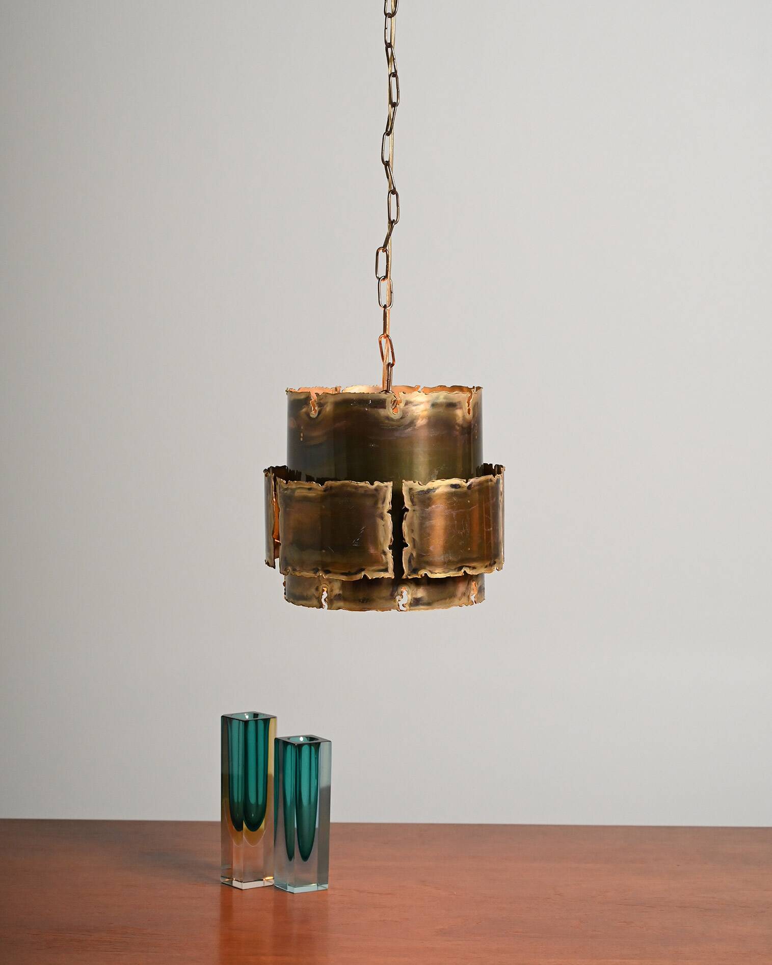 Lampe de plafond en laiton brutaliste, Danemark, années 60