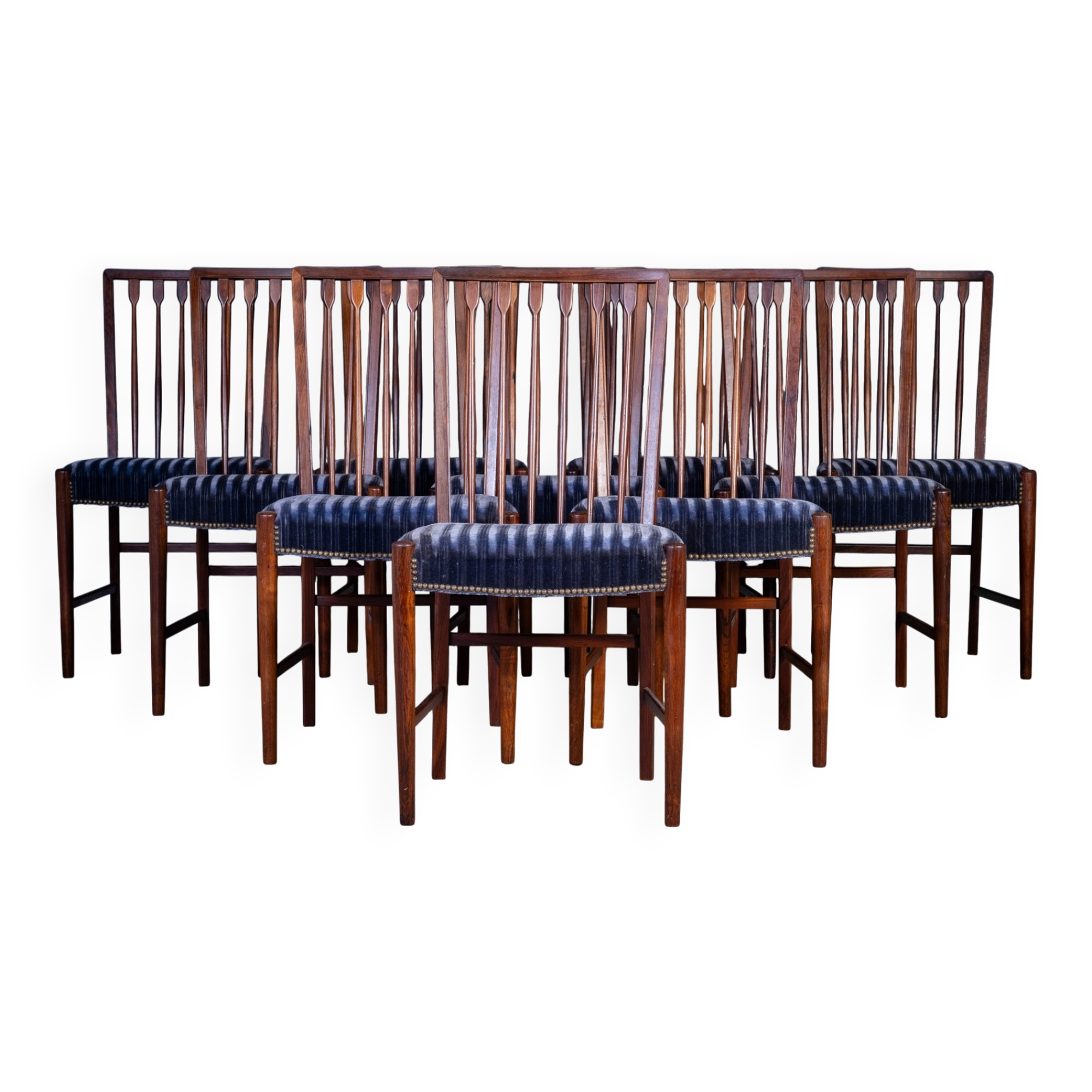 Vintage Dining Chairs in Rosewood, Denmark, 1950s, Set of 10
