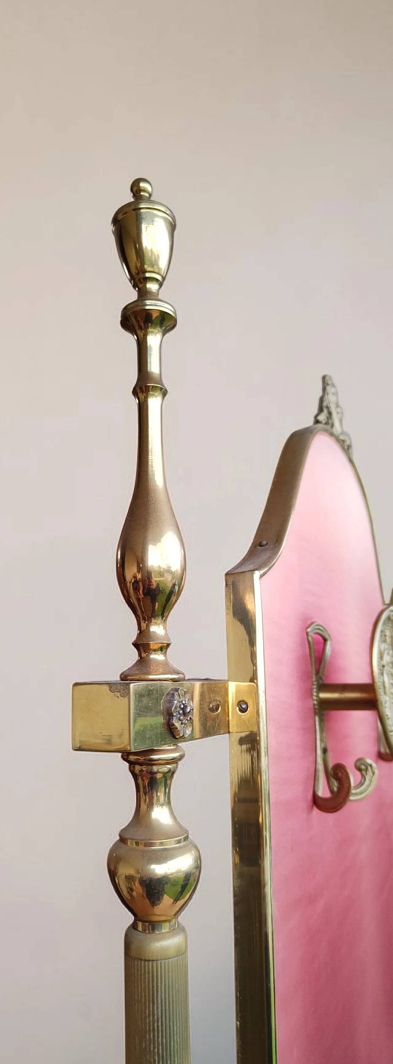Italian coat rack in brass and red fabric, 1950s/60s.