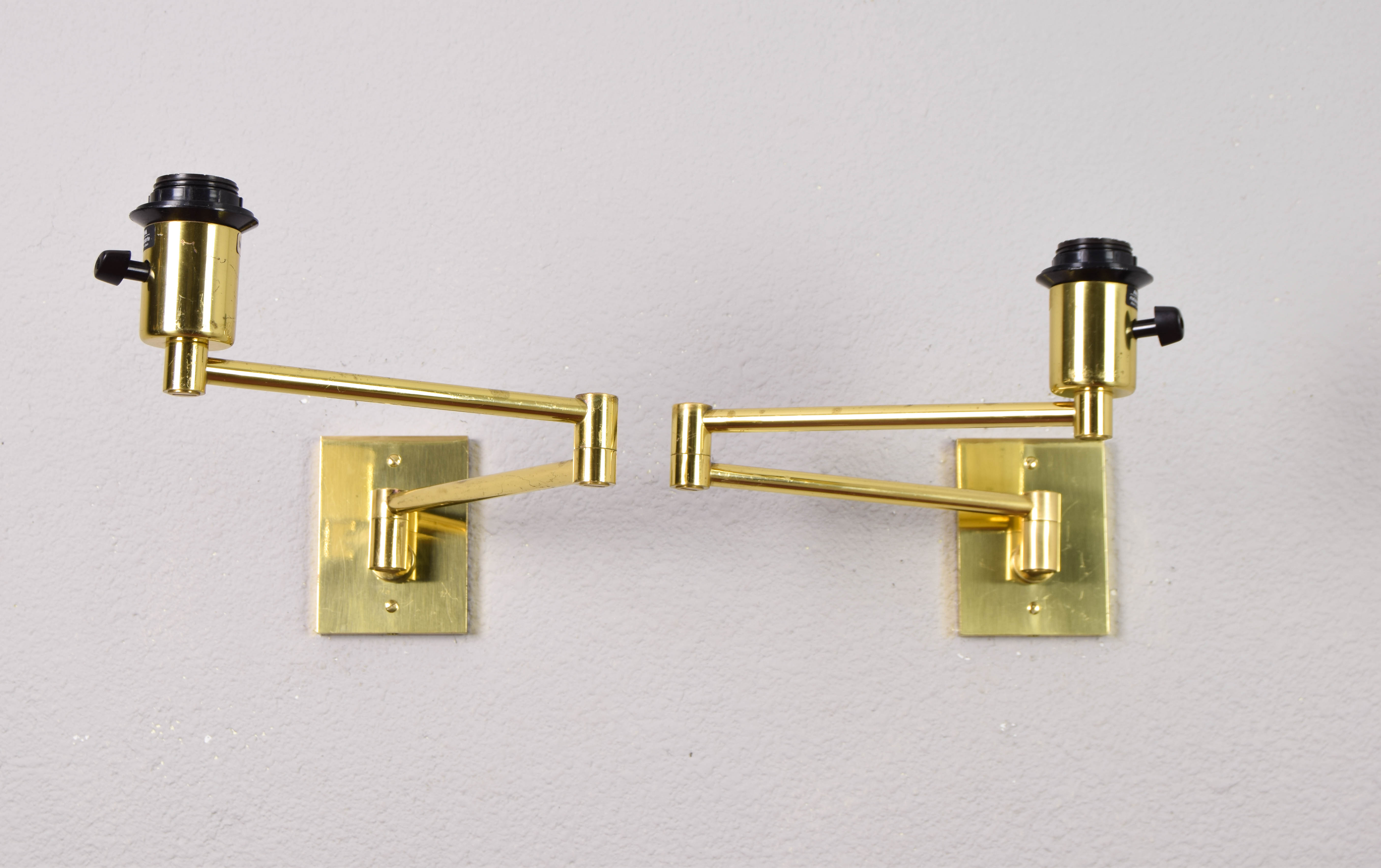 Two Mid-Century Modern Swing Arm Brass Sconces by George W Hansen for Metalarte