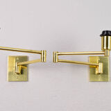 Two Mid-Century Modern Swing Arm Brass Sconces by George W Hansen for Metalarte