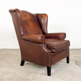 Vintage sheep leather wingback armchair, Druten