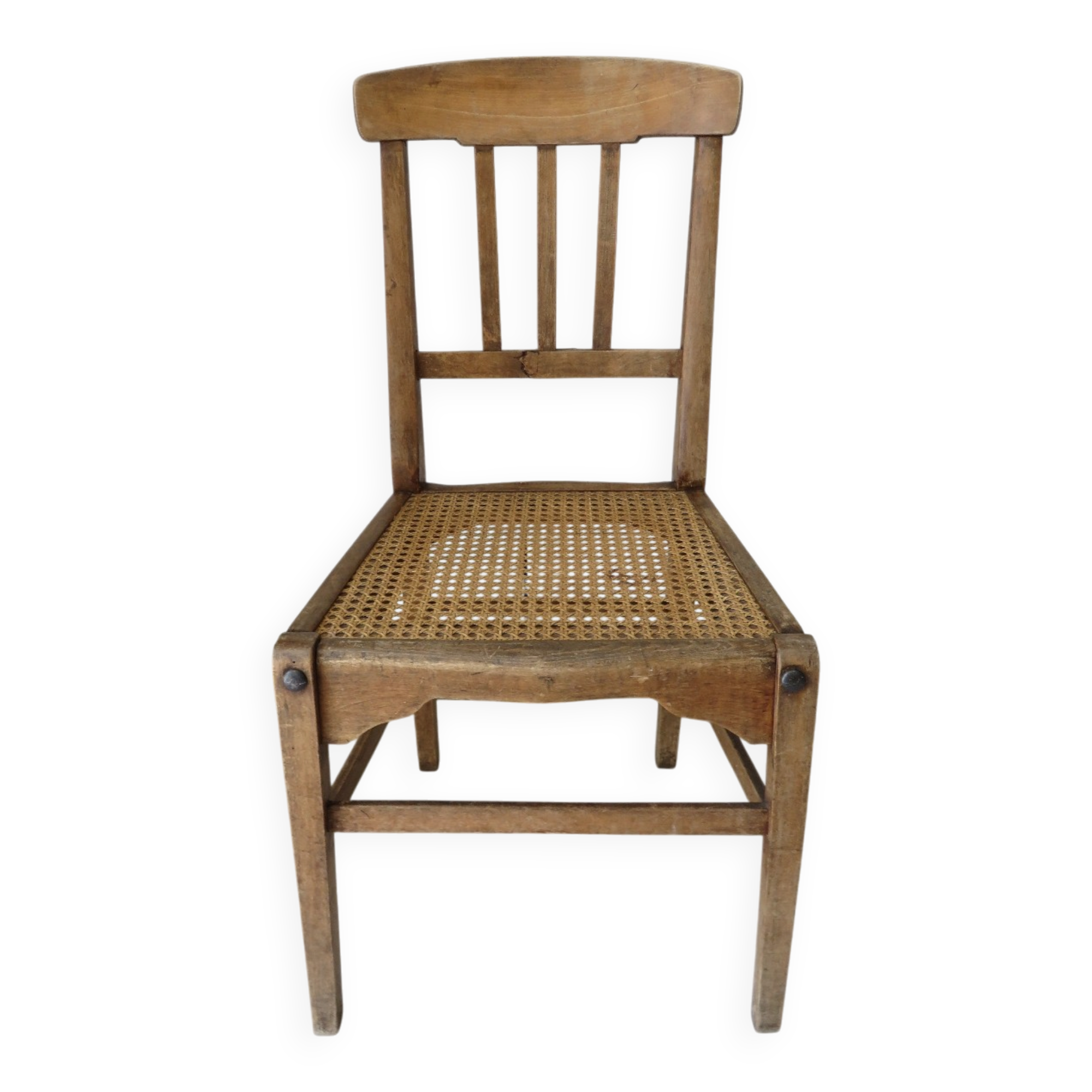 Antique solid wood chair with caning, country house style.