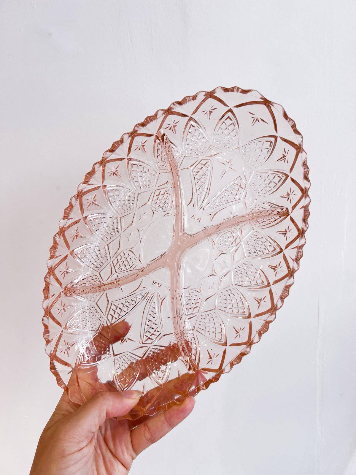 Vintage pink glass compartmentalized dish