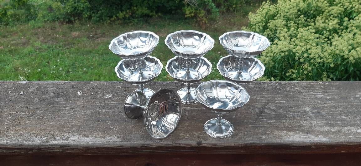 8 vintage stainless steel ice cream cups from Jean Couzon, France