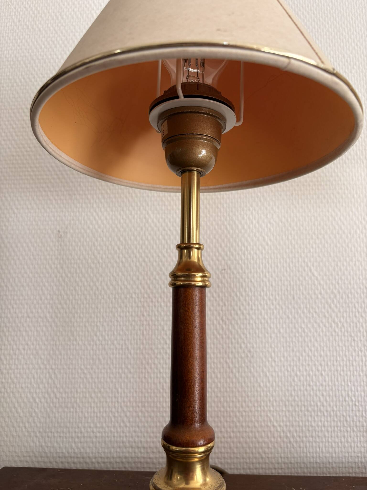 Pair of Brass-Gilded Bouillotte Lamps Vintage Wood Neo-Classical Shade