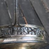 Worked metal fruit basket and glass