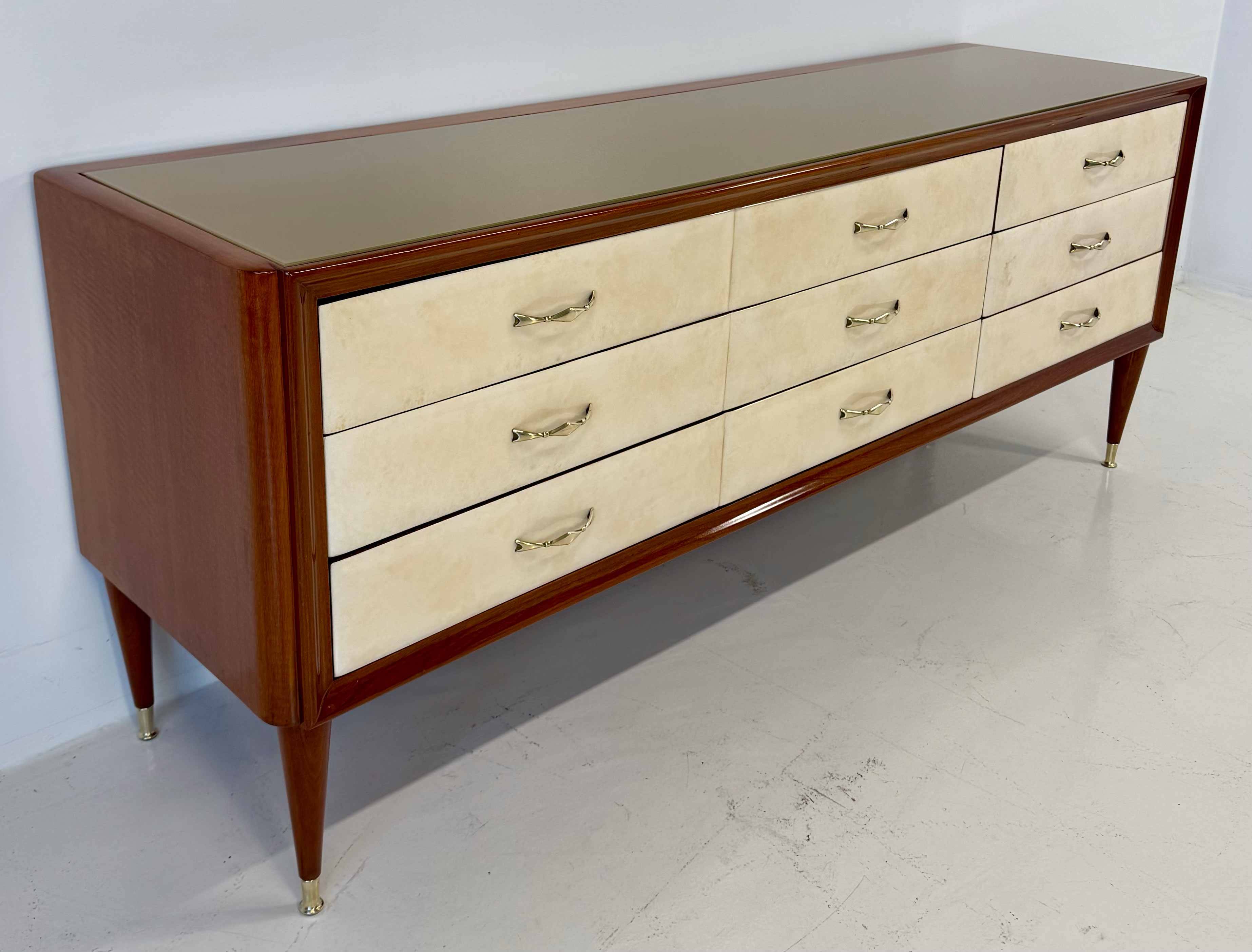 1950s Italian Chest of Drawers in Parchment, Attributed to Paolo Buffa
