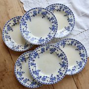 6 antique deep plates, blue and white Dresden porcelain