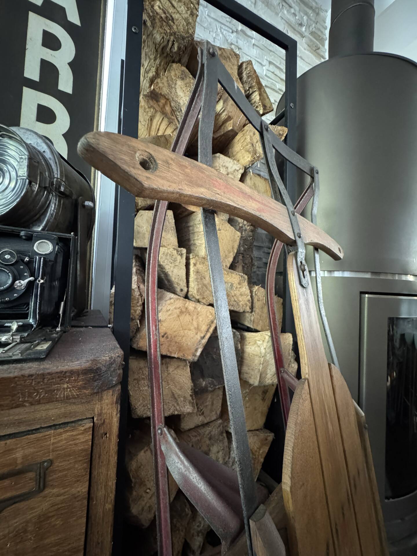 Vintage American sled in wood and metal - 1950s