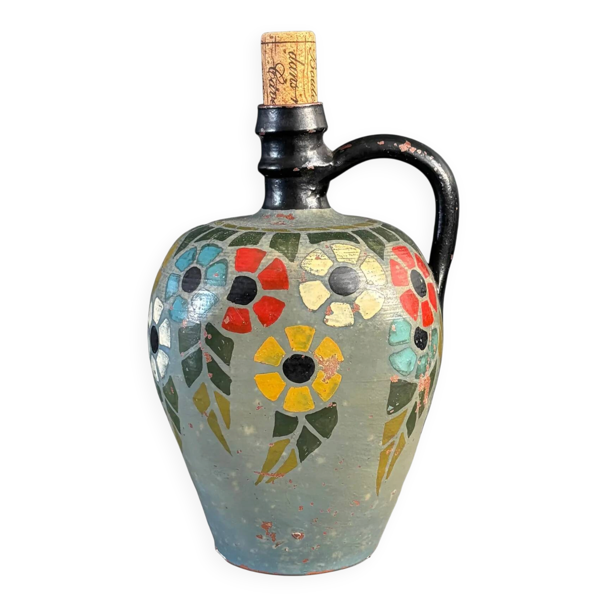 Jarre ancienne en terre cuite peinte - Ref 1328