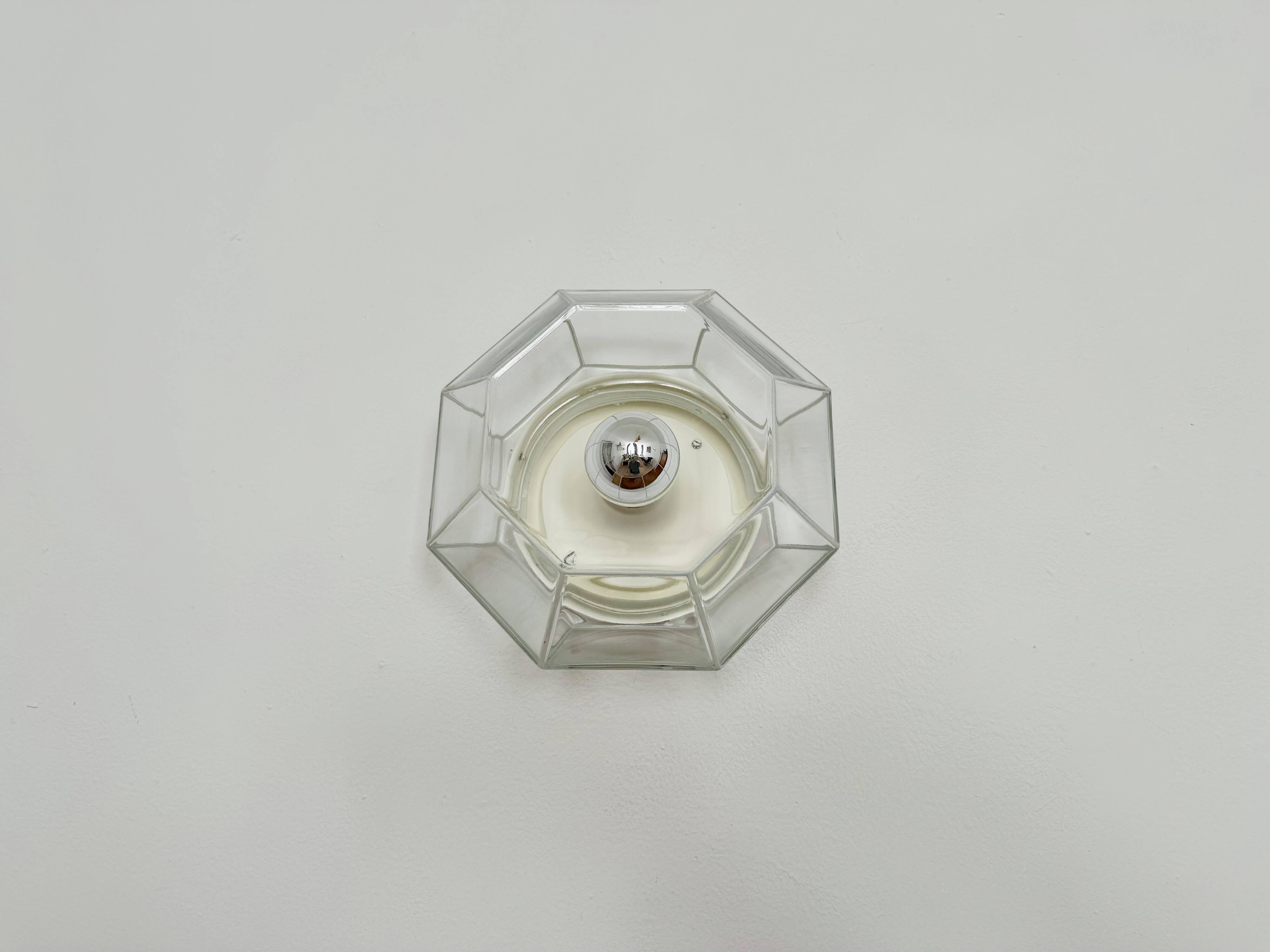 White Flush Light or Wall Lamp by Glashütte Limburg