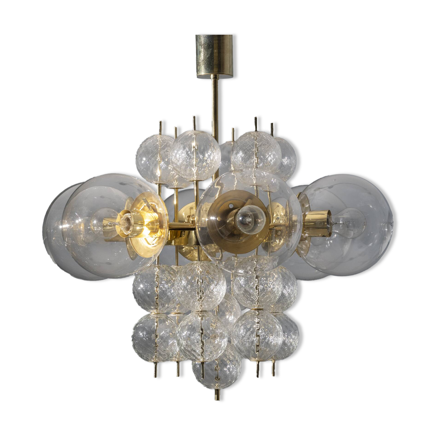 Lustre en laiton et verre du milieu du siècle, Europe, années 1960