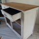 Buffet vintage patiné gris perle blanc poudré à portes grillagées