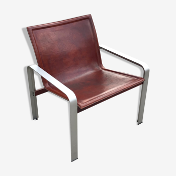 Leather and aluminum armchair design 70s