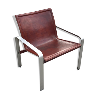 Fauteuil cuir et aluminium design annees 70