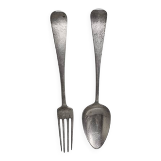 Antique Dutch Silver Fork And Spoon, early 1900s
