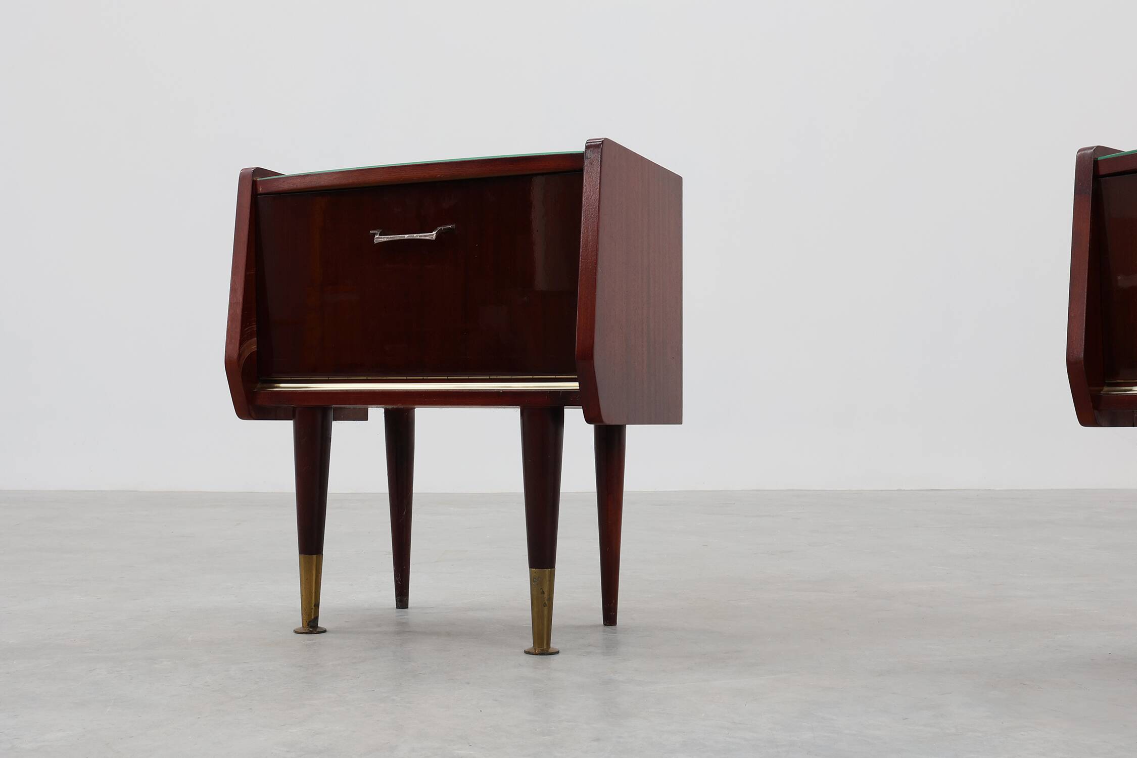 Pair vintage nightstands in wood veneer, Belgium 1950s