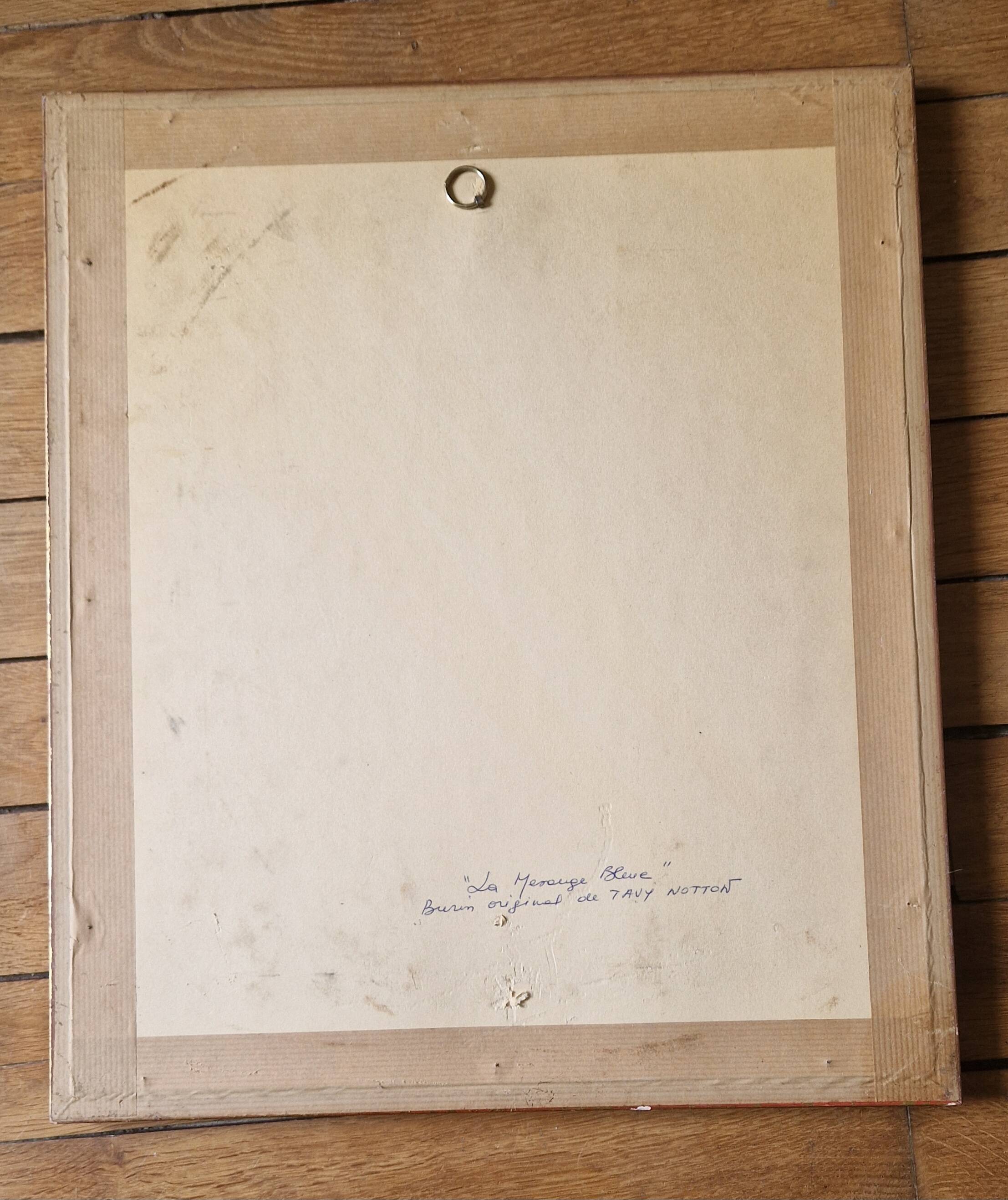 Original engraving / burin by JB Tavy Notton, "The blue tit", circa 1970