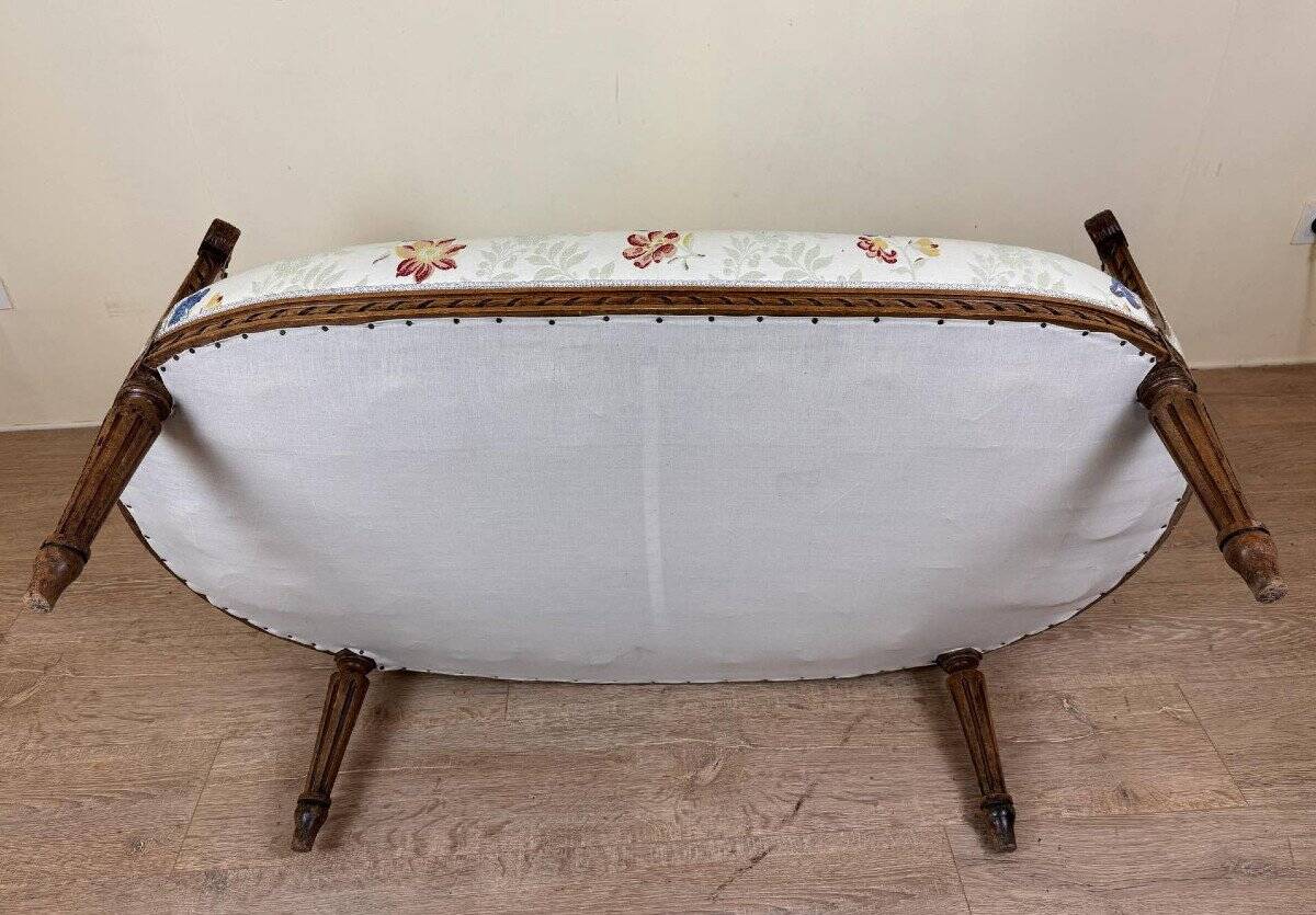 Louis XVI Style Basket Bench with floral fabric