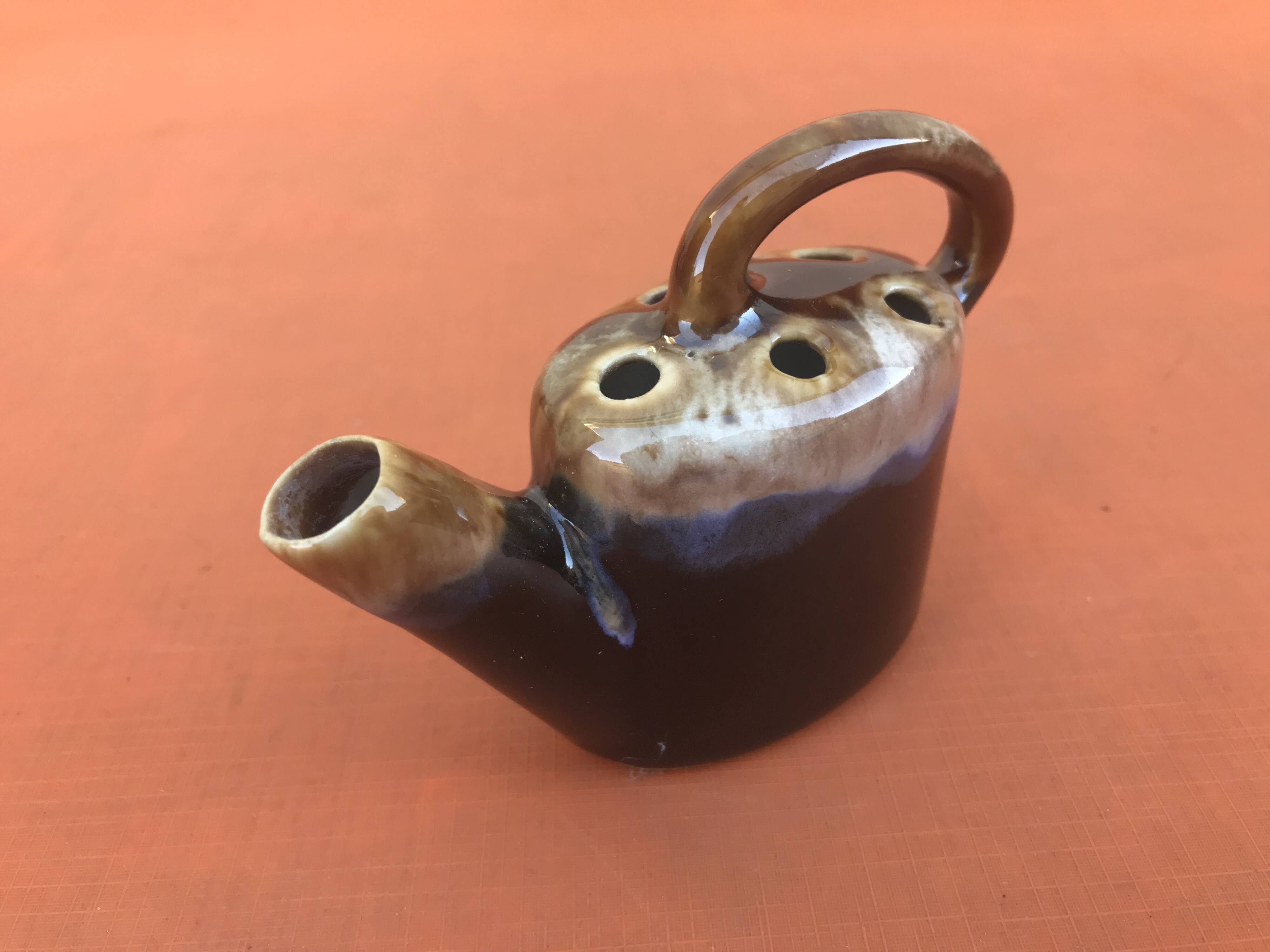 1950s Vase / Flower pick in the shape of a watering can Flamed stoneware