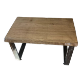 Coffee table in solid oak and wrought iron