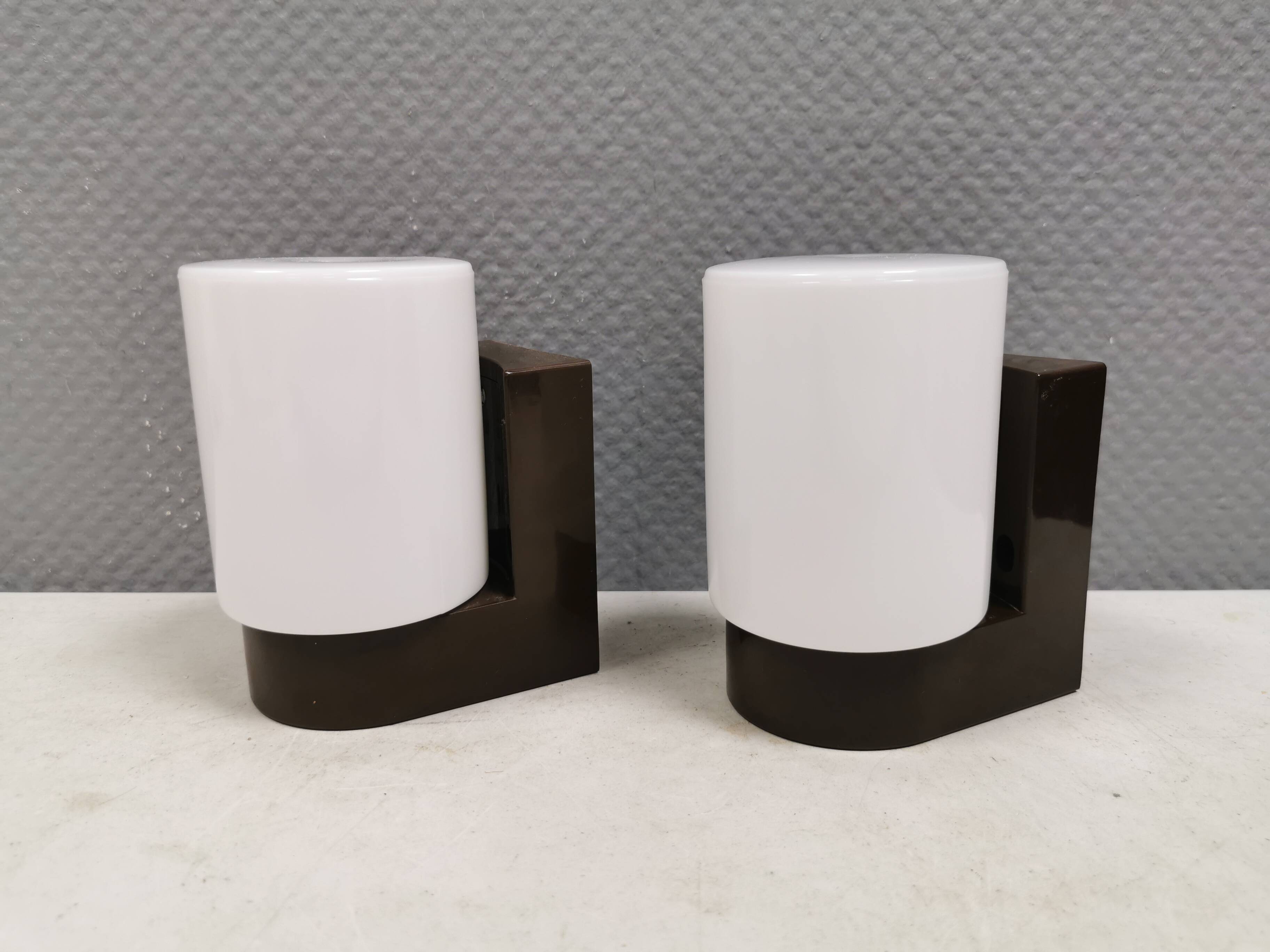 A set of vintage Wall Lamps in ABS Plastic and White Glass, Finland 1980s