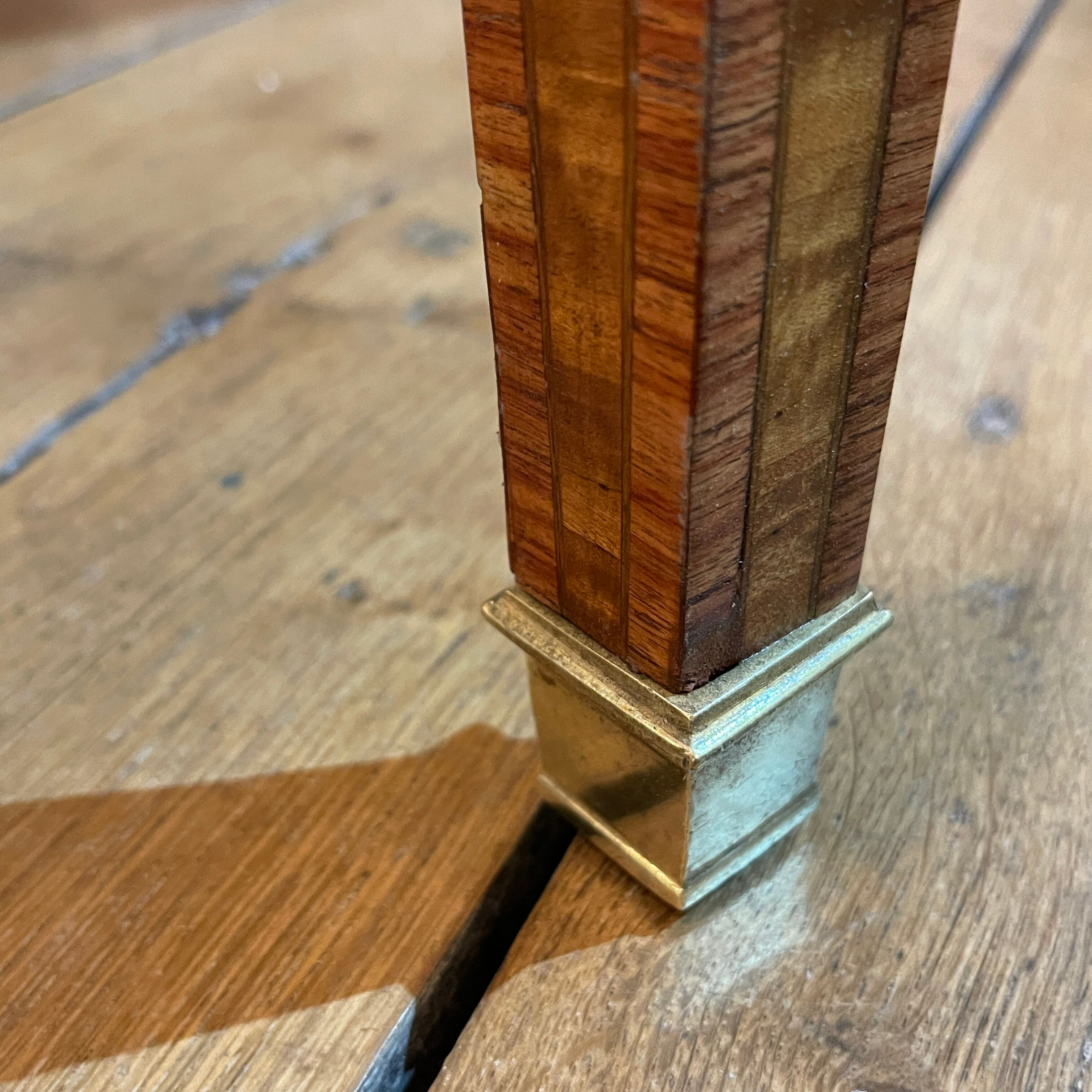 Louis XVI Directoire desk table richly inlaid, brass belt and 2 drawers, 19th century