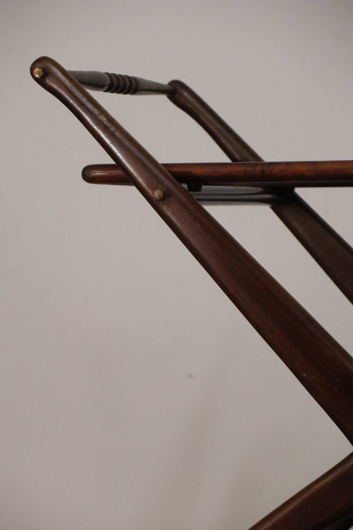 Vintage wooden and glass rolling trolley, 1960
