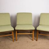 Set of 3 Danish armchairs, laminated beech and mahogany, model AX, Peter Hvidt.