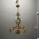 Italian Florentine Tole and Ceramic Flower Chandelier, 1950s