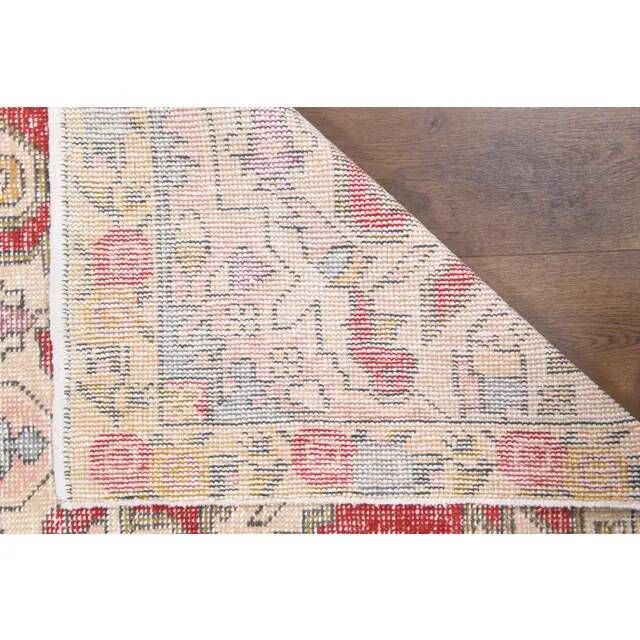 Vintage Turkish Oushak Handmade Wool Cotton Red Area Rug 127x209