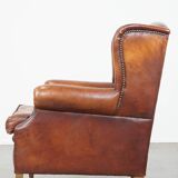Vintage English-Style Sheepskin Leather Wingback Armchair
