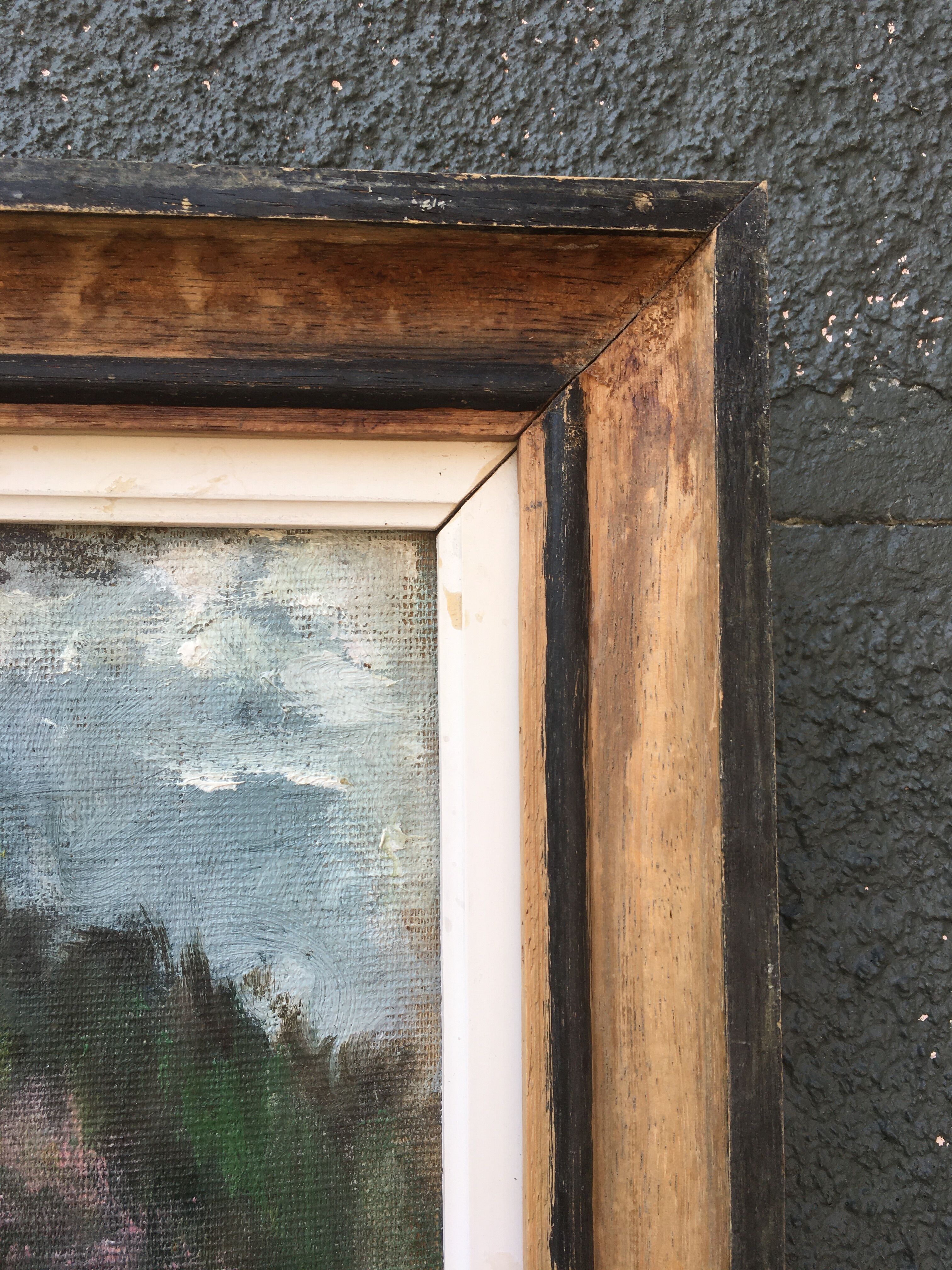 Landscape painting gorge at the river