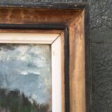 Landscape painting gorge at the river