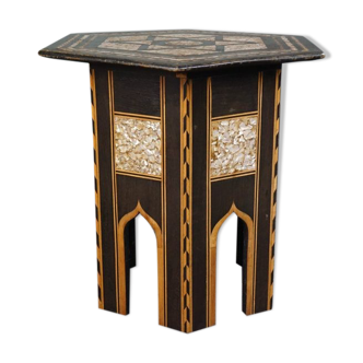 Table d'appoint en nacre, mosaïque orientale antique