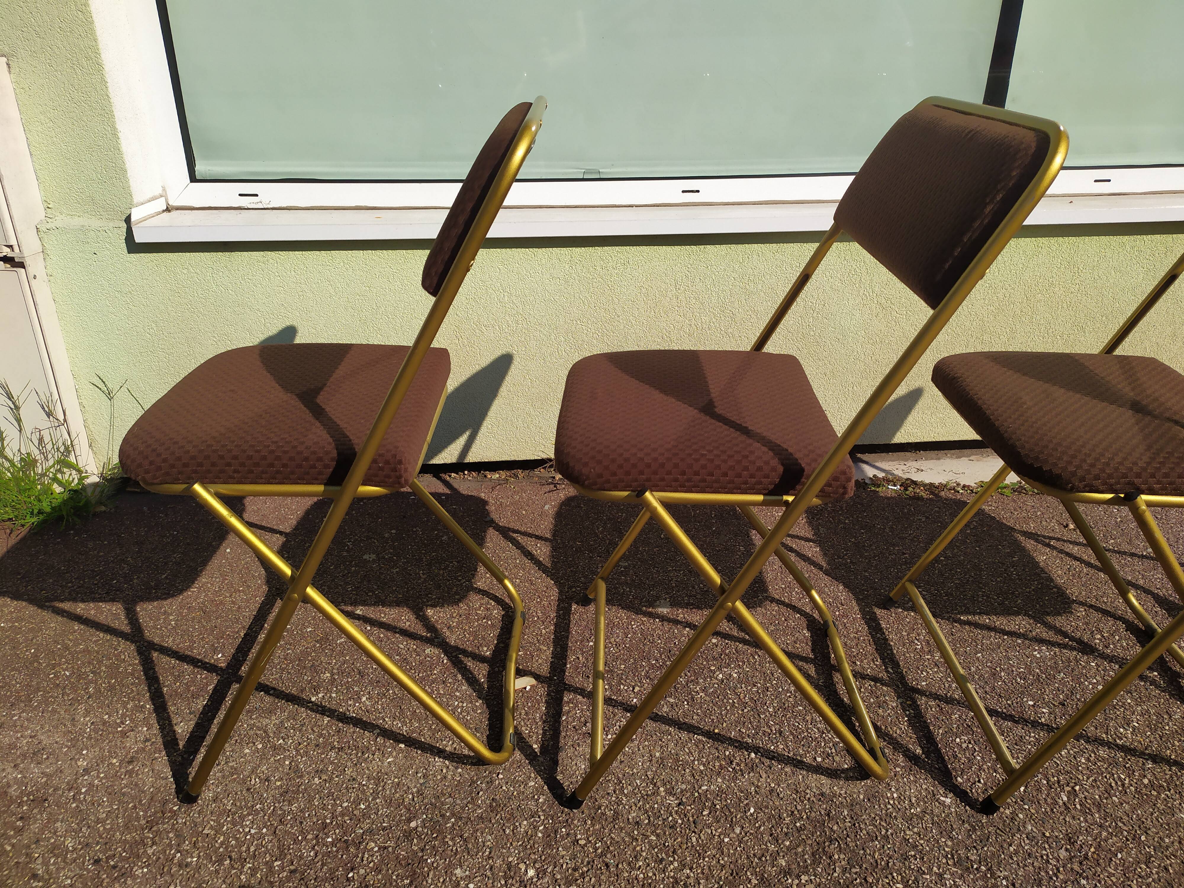 Lot de 4 chaise lafuma pliante damier marron doré