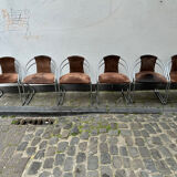6 chaises design vintage chrome et daim