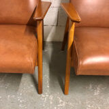 Pair of armchairs Scandinavian design feet compass vintage period 1960s