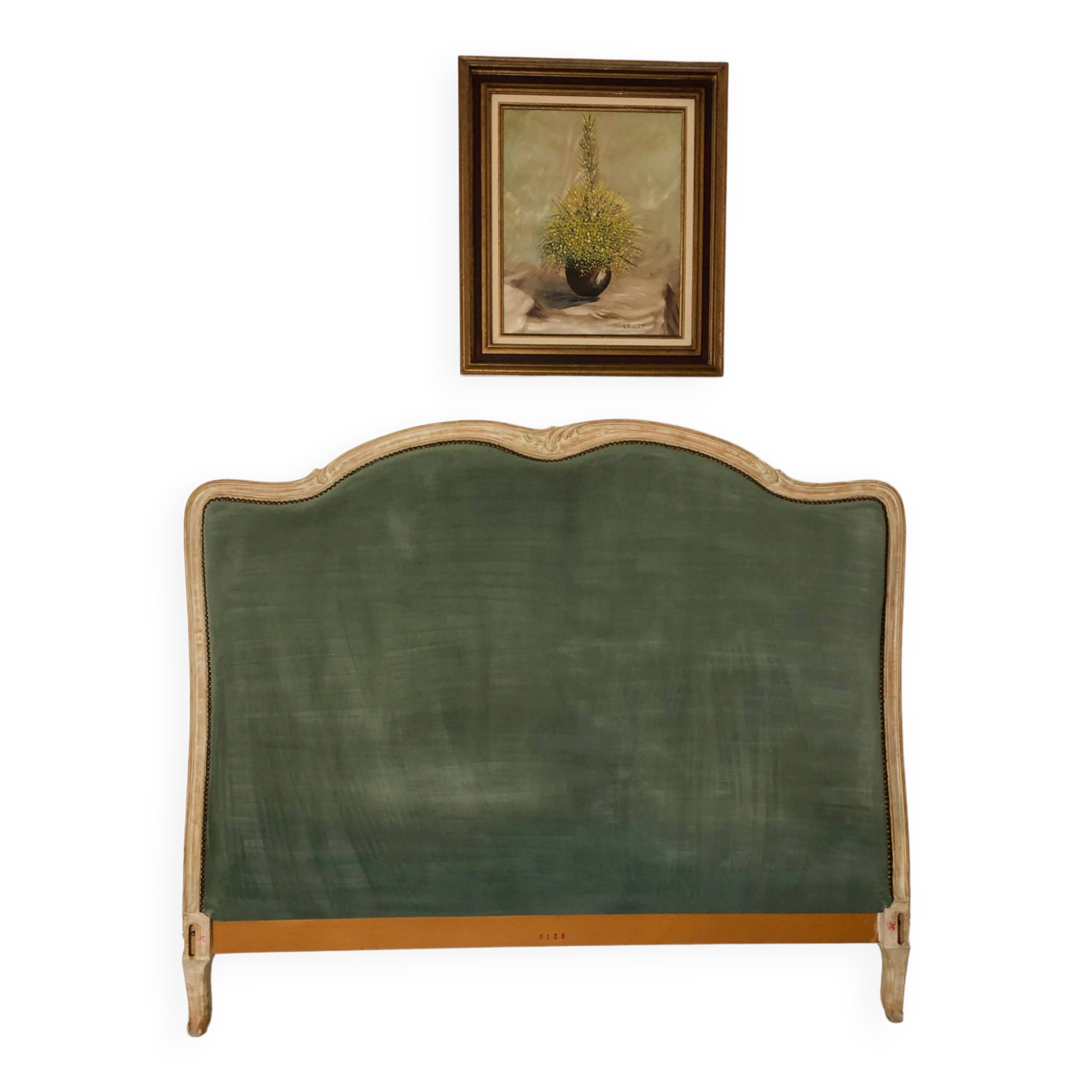 Large headboard, Louis XV style, clay green and wood