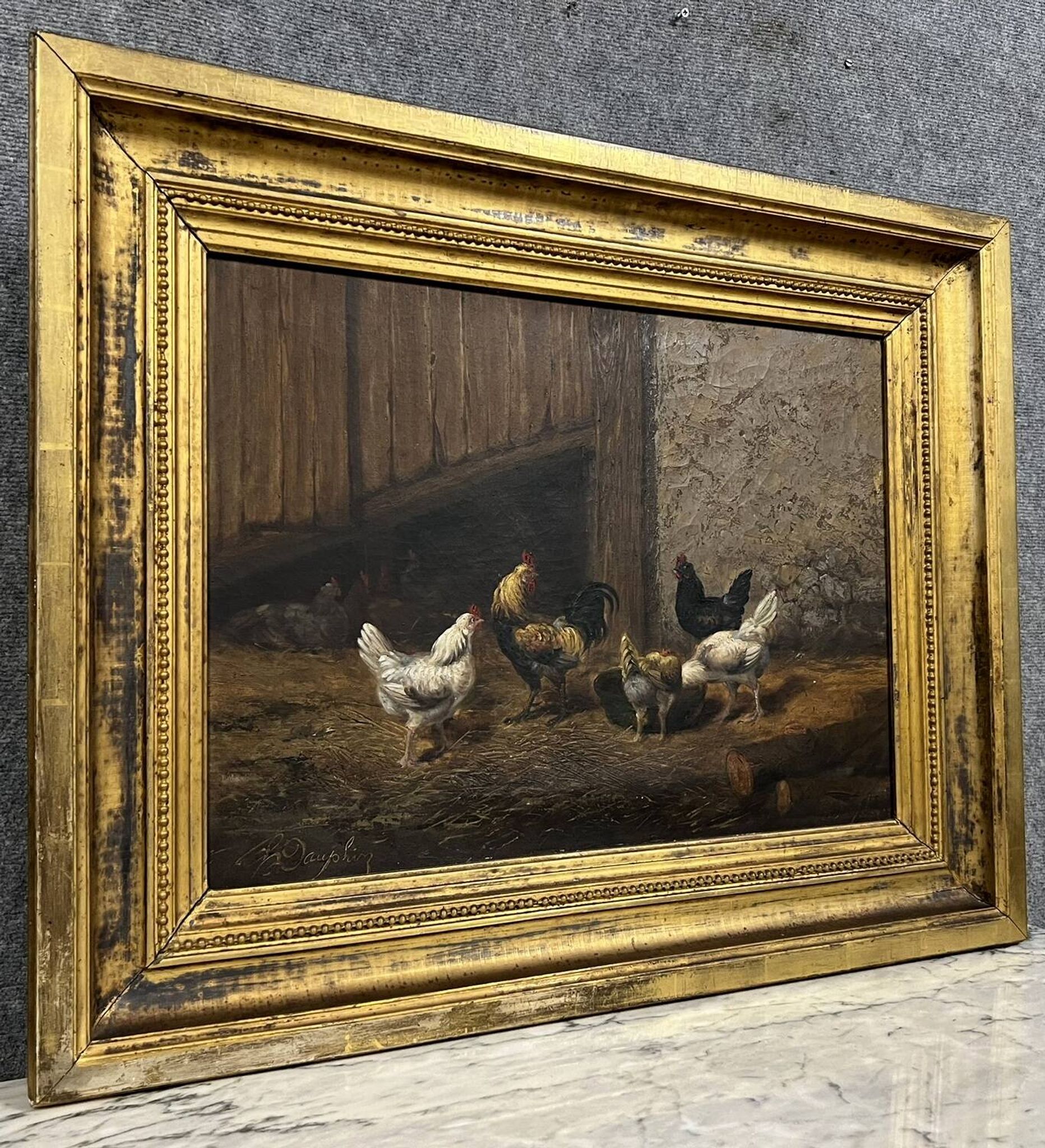 Louis Étienne DAUPHIN 1885-1926: scene of chickens in a barn around 1910