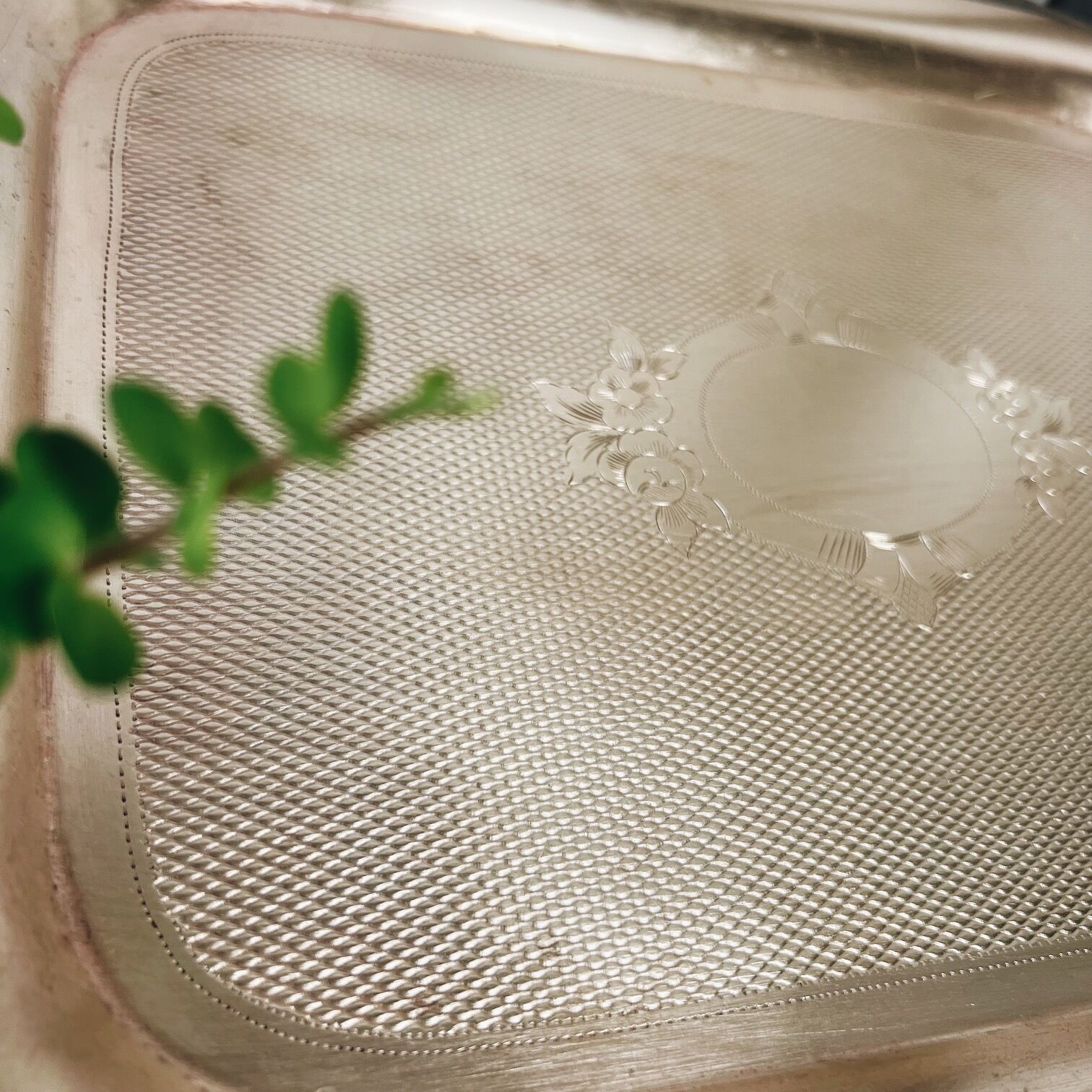 Golden and chiseled brass serving tray