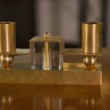 Pair of brass and Bohemian crystal wall lights in the style of Jean Royère, 1940s