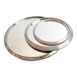 Set of 3 round mirrored trays, metal strapping, 1950/60