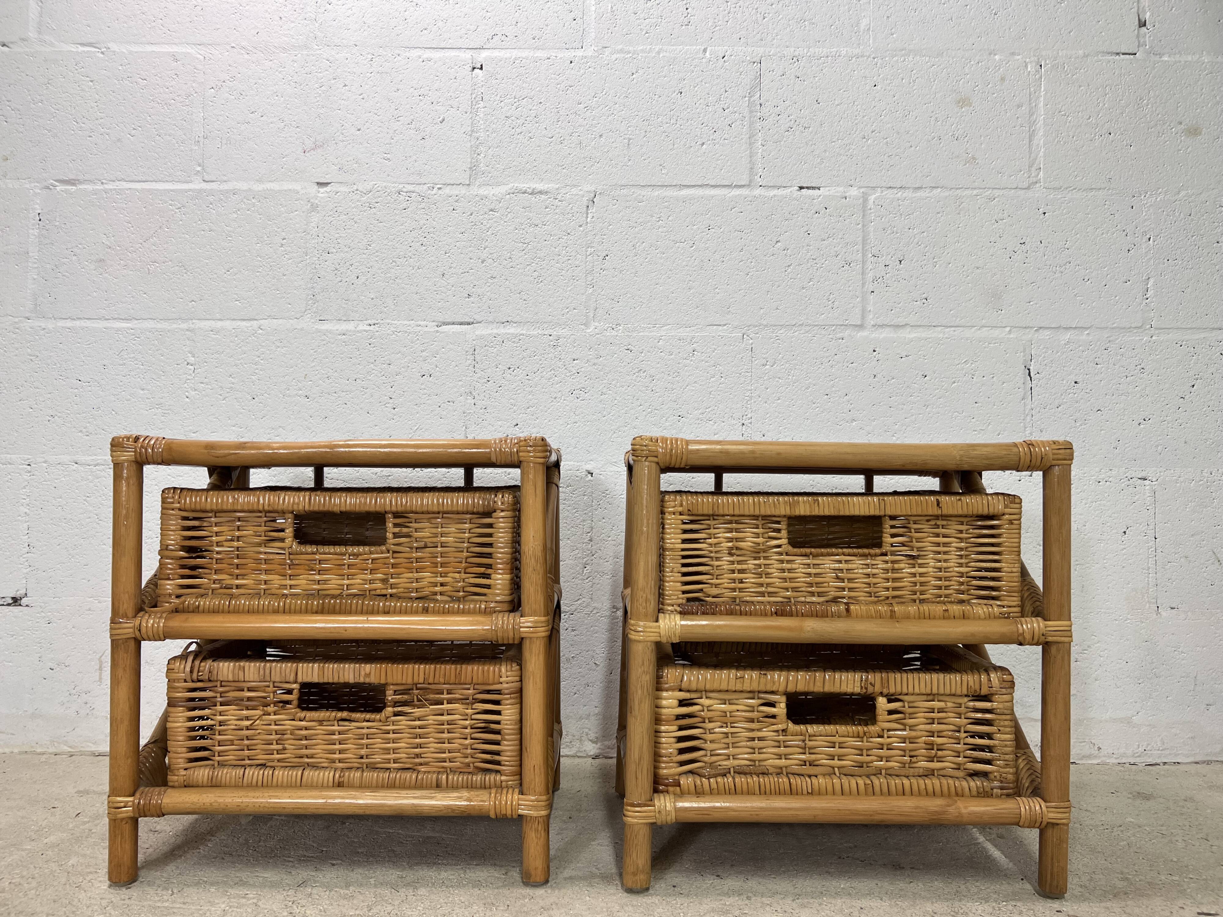 Set of 2 vintage wicker dressers / bedside tables