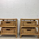 Set of 2 vintage wicker dressers / bedside tables