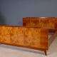 Vintage Czechoslovak bedroom set with burl veneer, bed and pair of nightstands, mid-20th century, 180 × 195 cm