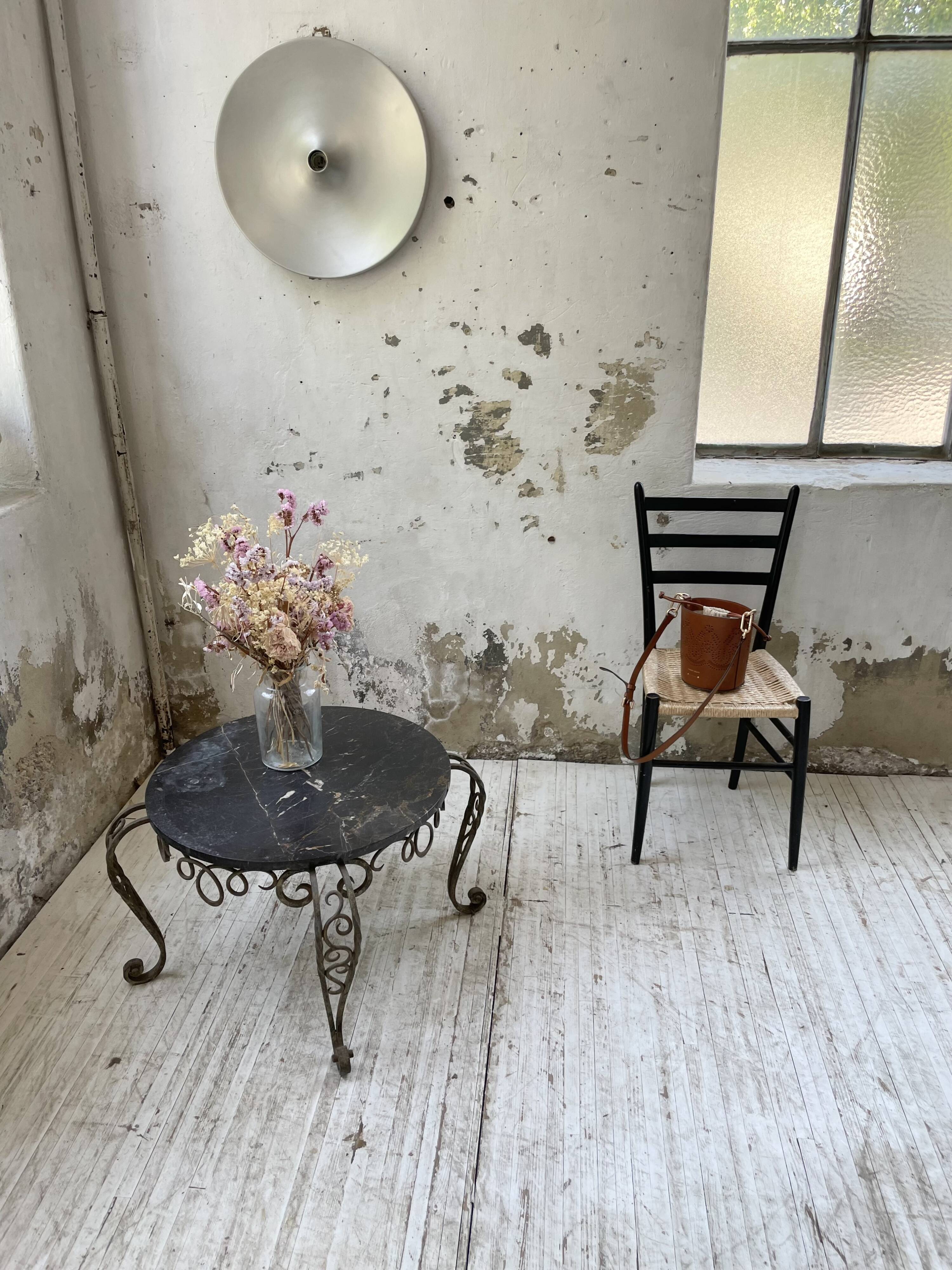 René Drouet coffee table in metal and black marble.